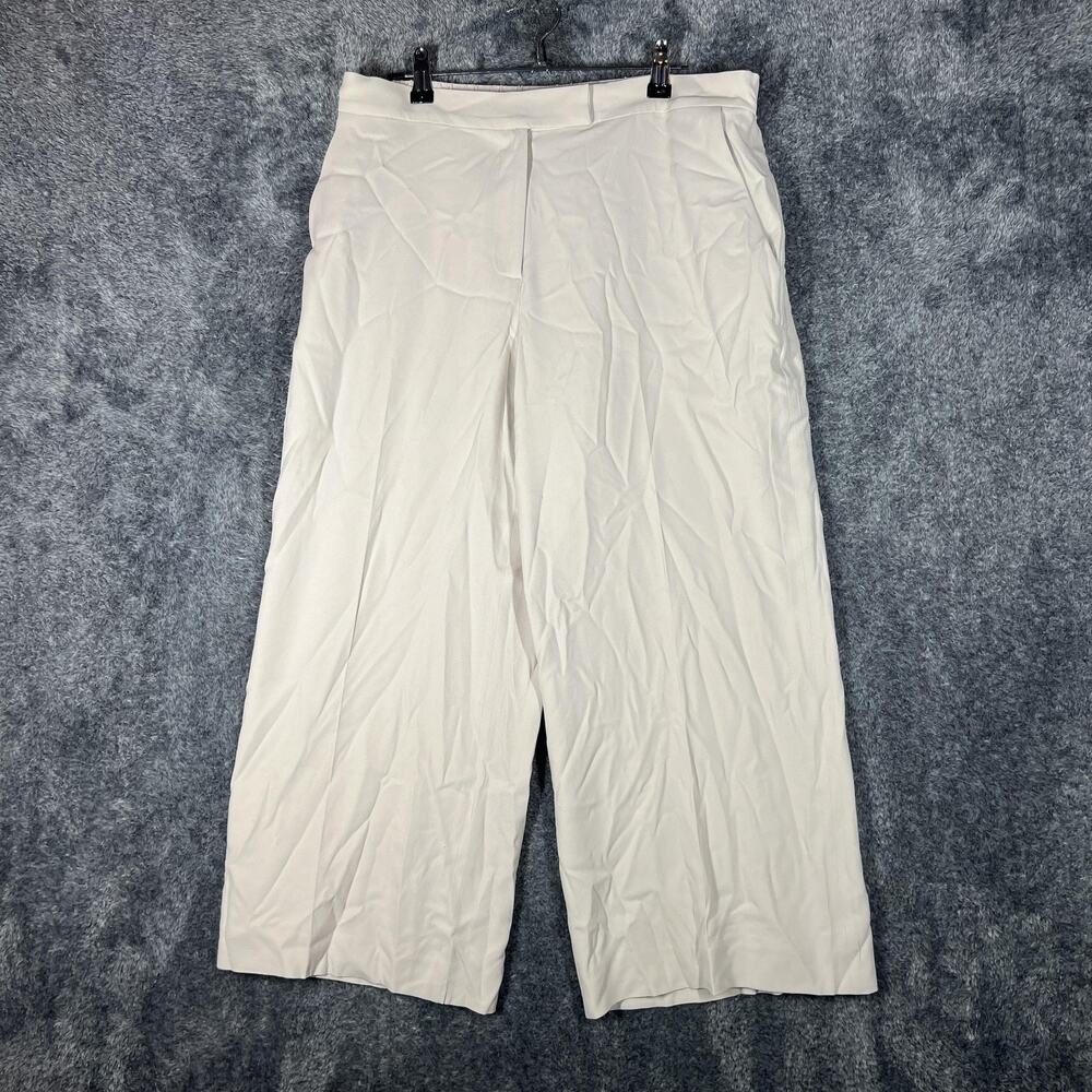 R Label Pants Womens Large White Crepe Pull On Wide Leg Lined Cropped Office
